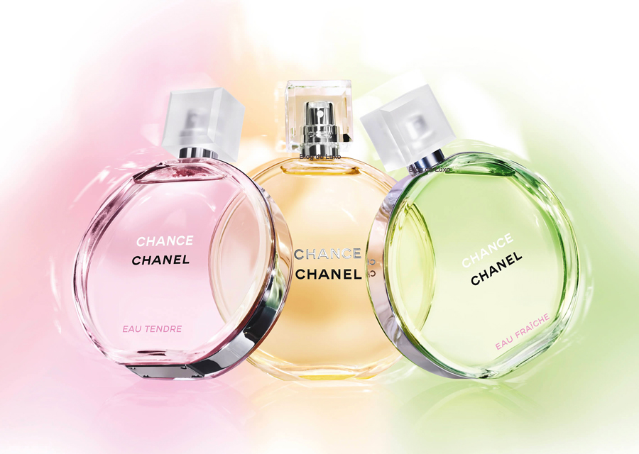 4Chanel Chance Eau Tendre Chanel Chance Eau de Toilette e Chanel Chance Eau Fraîche respectivamente